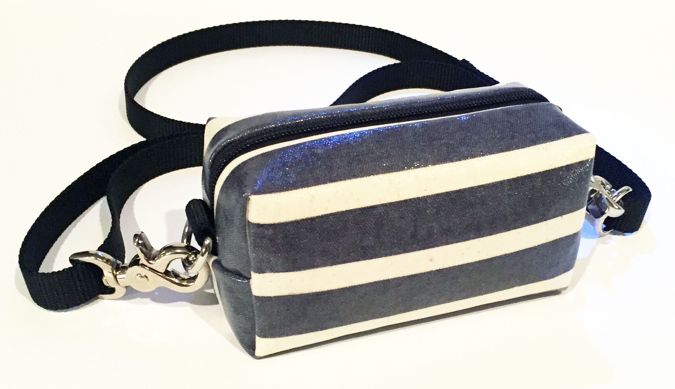 Crossbody Purse Strap - Navy with White Stripe